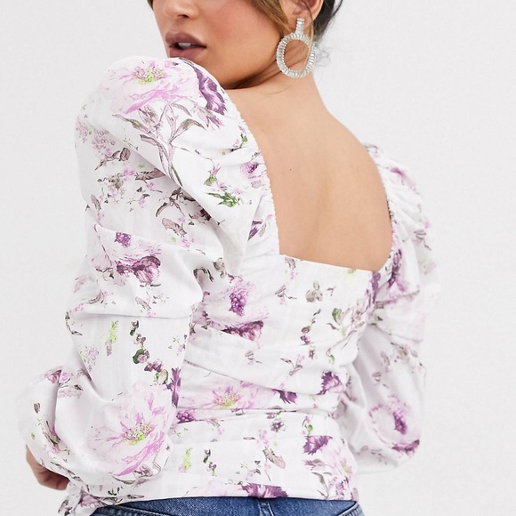 ASOS Rouch Front Top with Volume Sleeves - Picture 2 of 2